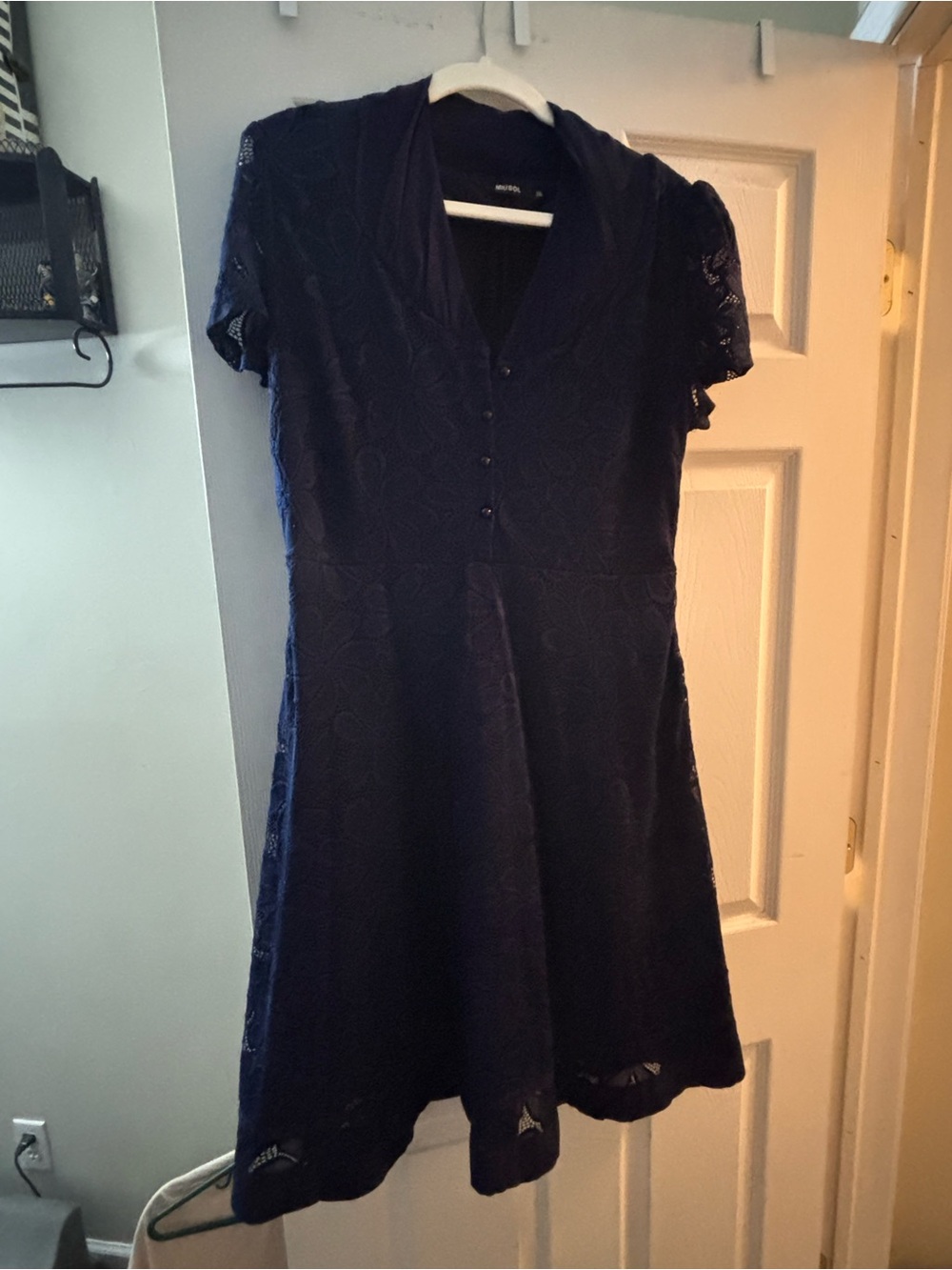 Miusol Navy Lace Midi Dress with Short Sleeves